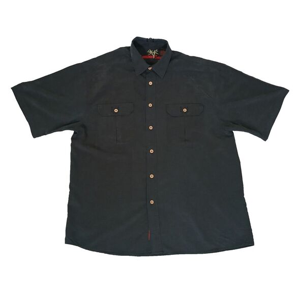 Bamboo Cay Black Mens Shirt‎ Size Large Embroidered Short Sleeve Button Up - Picture 1 of 10